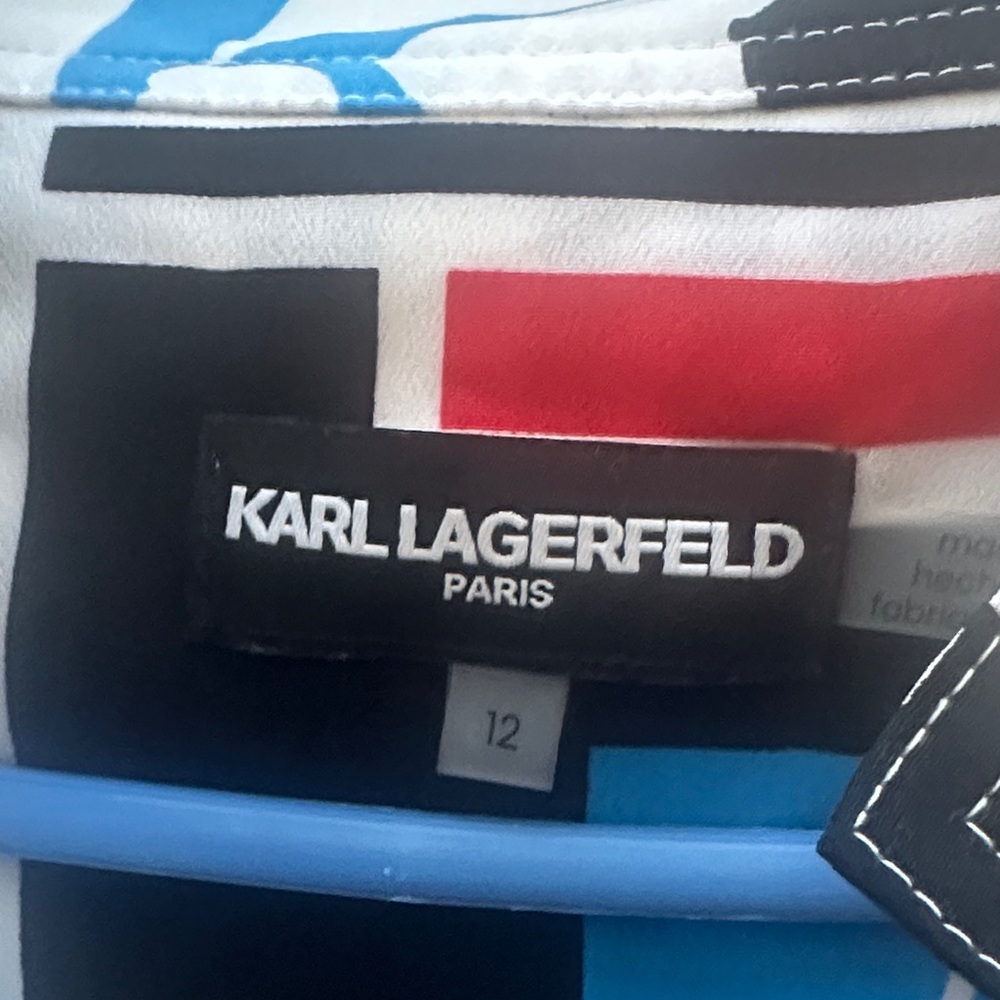Karl Lagerfeld Black White Red Blue Graphic Panel Dress - Picture 4 of 11
